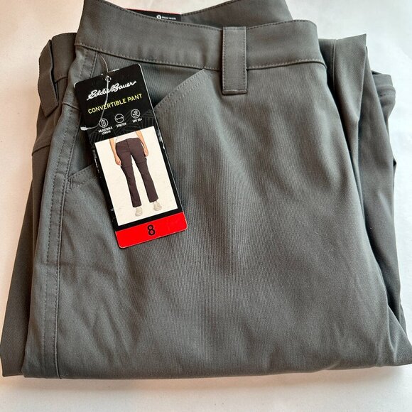 New Eddie Bauer Convertible Performance Pants Size 8 Grey Adjustable Length UPF - Picture 2 of 13